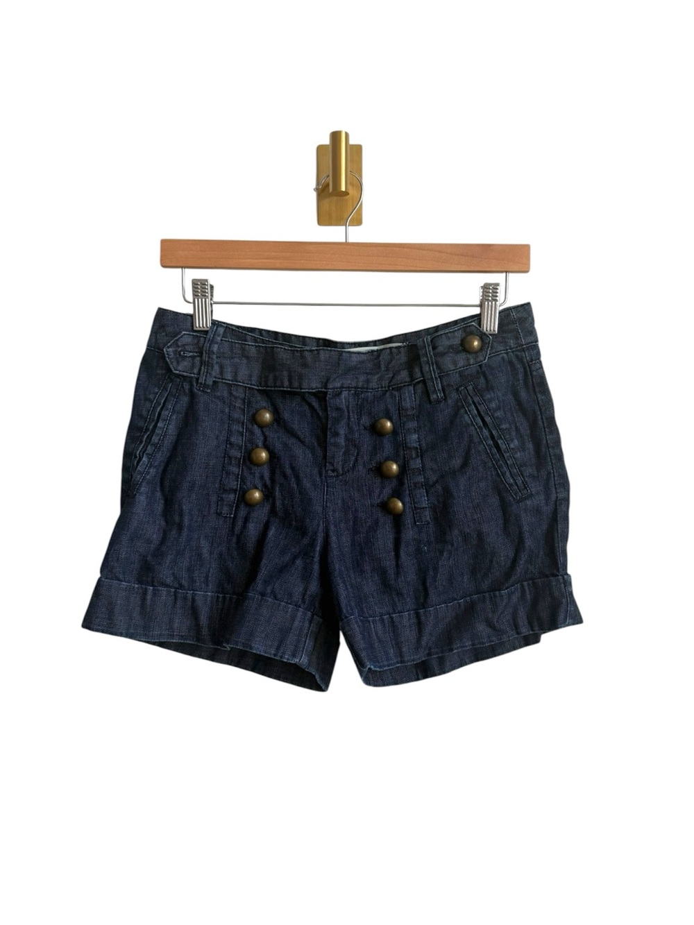 Daughters of the Liberation Sailor Denim Shorts Dark Wash Brass Button Size 2